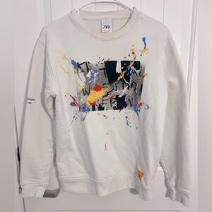 ZARA Men's Printed White Sweatshirt
